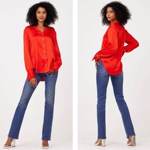 NWT💕FRAME The Standard Women's Stretch Silk Button-Up Shirt in Bright Red